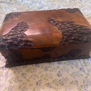 ANTIQUE Brazilian jewelry box with gorgeous resin design and red velvet lining